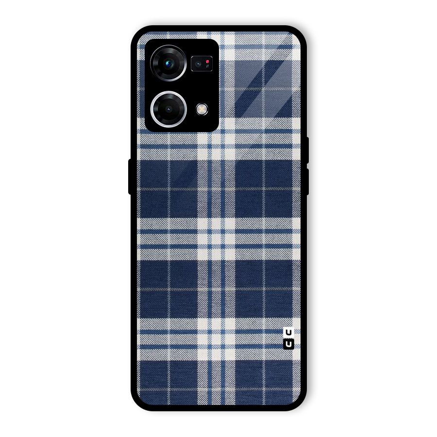 Blue White Check Glass Back Case for Oppo F21 Pro 4G