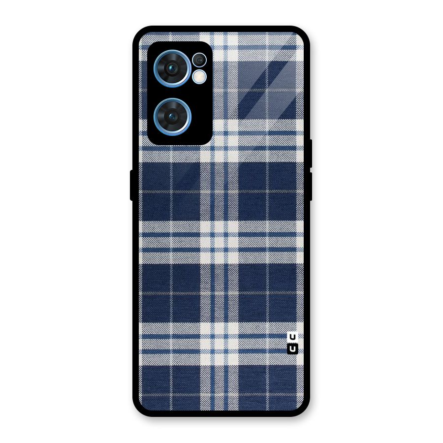 Blue White Check Glass Back Case for Oppo Reno7 5G