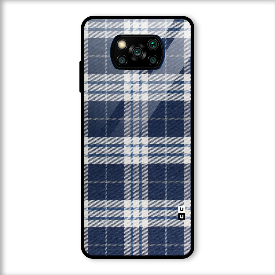 Blue White Check Glass Back Case for Poco X3