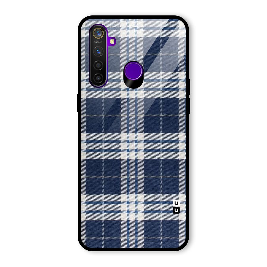Blue White Check Glass Back Case for Realme 5 Pro