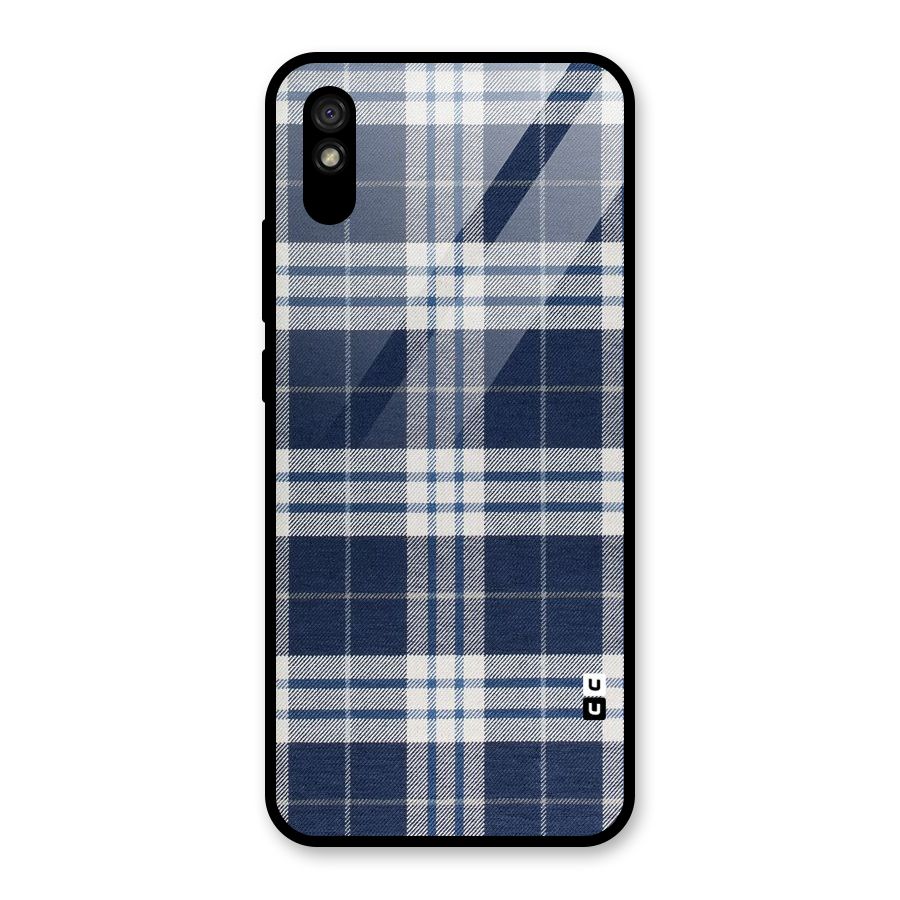 Blue White Check Glass Back Case for Redmi 9A