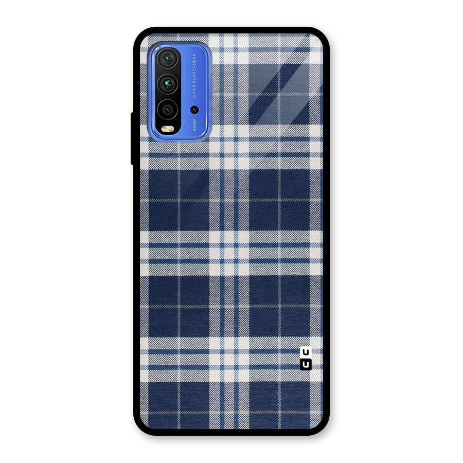 Blue White Check Glass Back Case for Redmi 9 Power