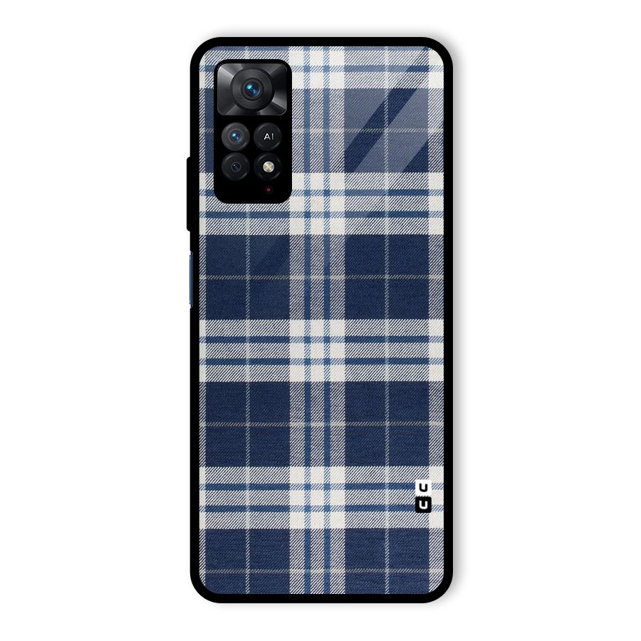 Blue White Check Glass Back Case for Redmi Note 11 Pro