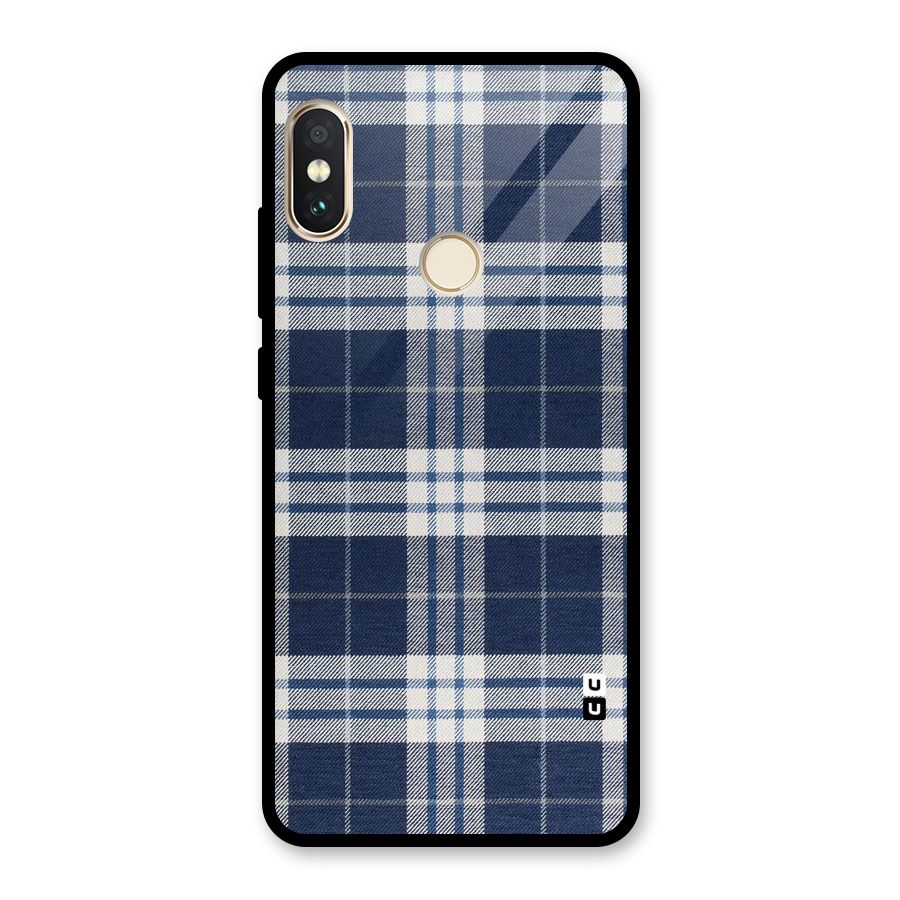 Blue White Check Glass Back Case for Redmi Note 5 Pro