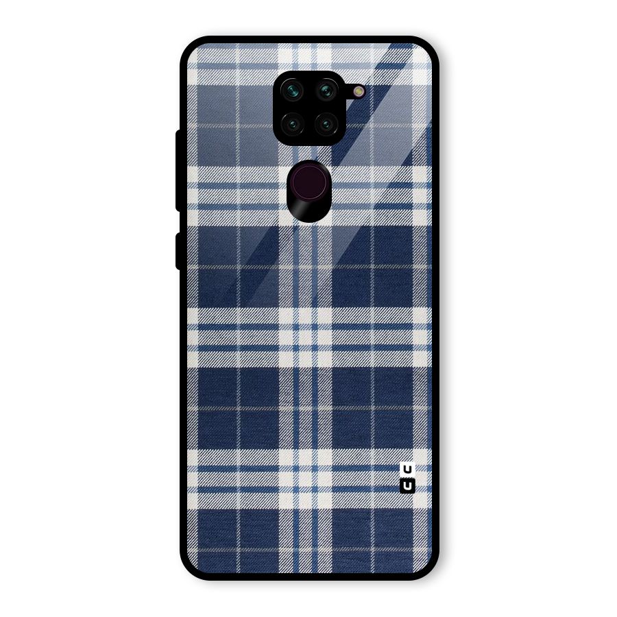 Blue White Check Glass Back Case for Redmi Note 9
