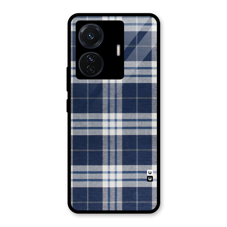 Blue White Check Glass Back Case for Vivo T1 Pro