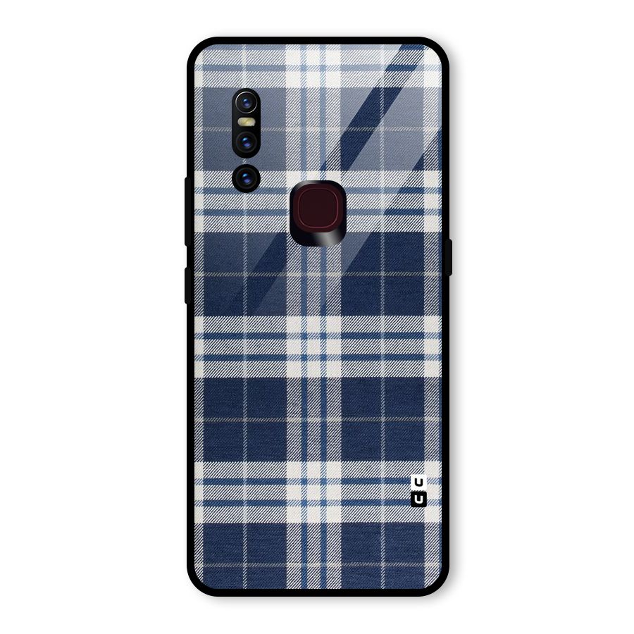 Blue White Check Glass Back Case for Vivo V15