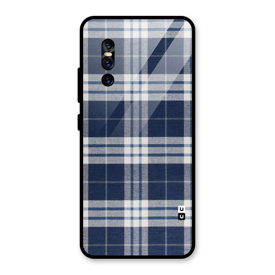 Blue White Check Glass Back Case for Vivo V15 Pro