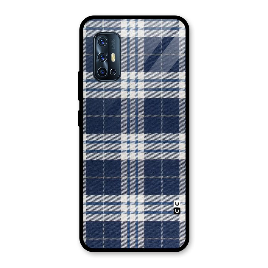 Blue White Check Glass Back Case for Vivo V17
