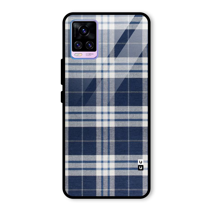 Blue White Check Glass Back Case for Vivo V20 Pro