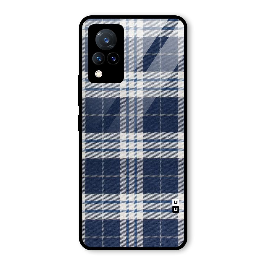 Blue White Check Glass Back Case for Vivo V21 5G