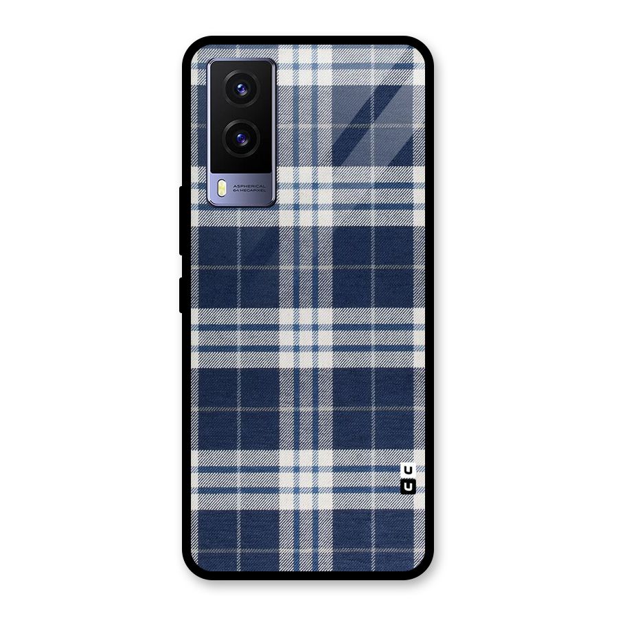 Blue White Check Glass Back Case for Vivo V21e 5G