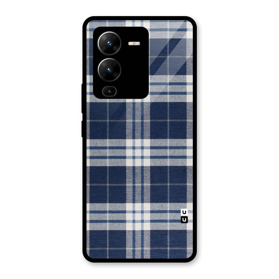 Blue White Check Glass Back Case for Vivo V25 Pro