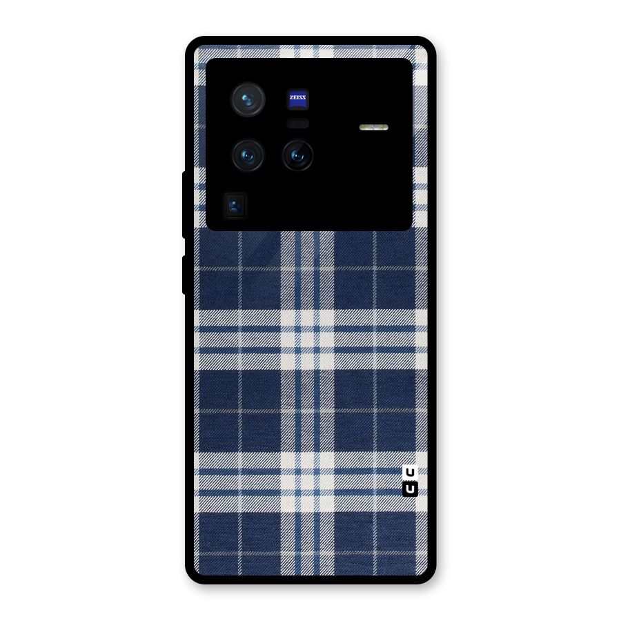 Blue White Check Glass Back Case for Vivo X80 Pro