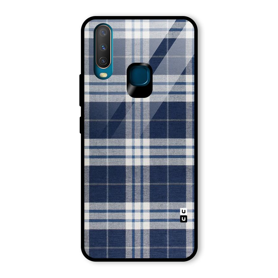 Blue White Check Glass Back Case for Vivo Y12