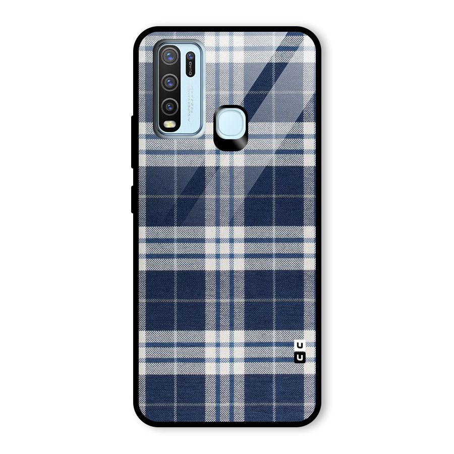 Blue White Check Glass Back Case for Vivo Y50