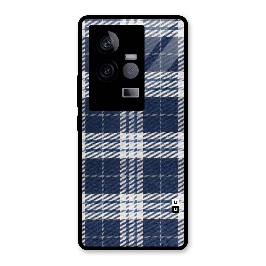 Blue White Check Glass Back Case for Vivo iQOO 11 5G