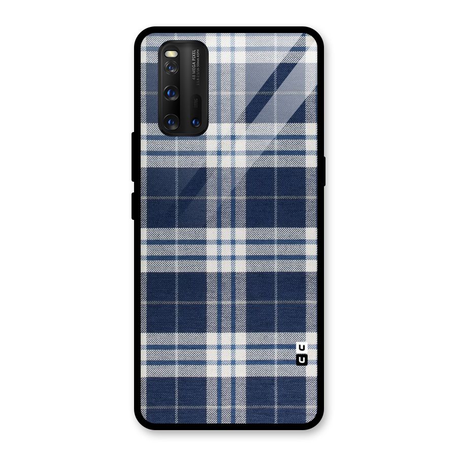 Blue White Check Glass Back Case for Vivo iQOO 3