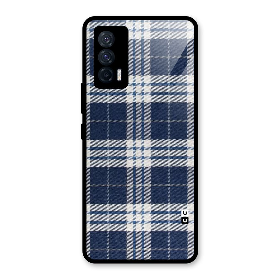 Blue White Check Glass Back Case for Vivo iQOO 7 5G