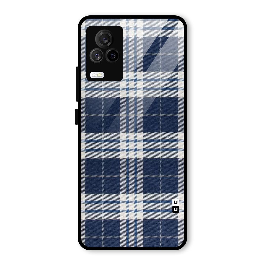 Blue White Check Glass Back Case for Vivo iQOO 7 Legend 5G