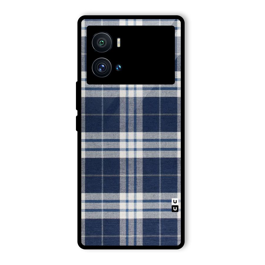 Blue White Check Glass Back Case for Vivo iQOO 9 Pro