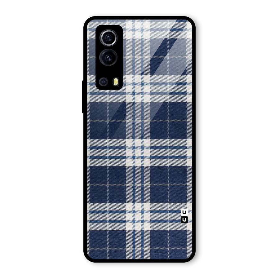 Blue White Check Glass Back Case for Vivo iQOO Z3