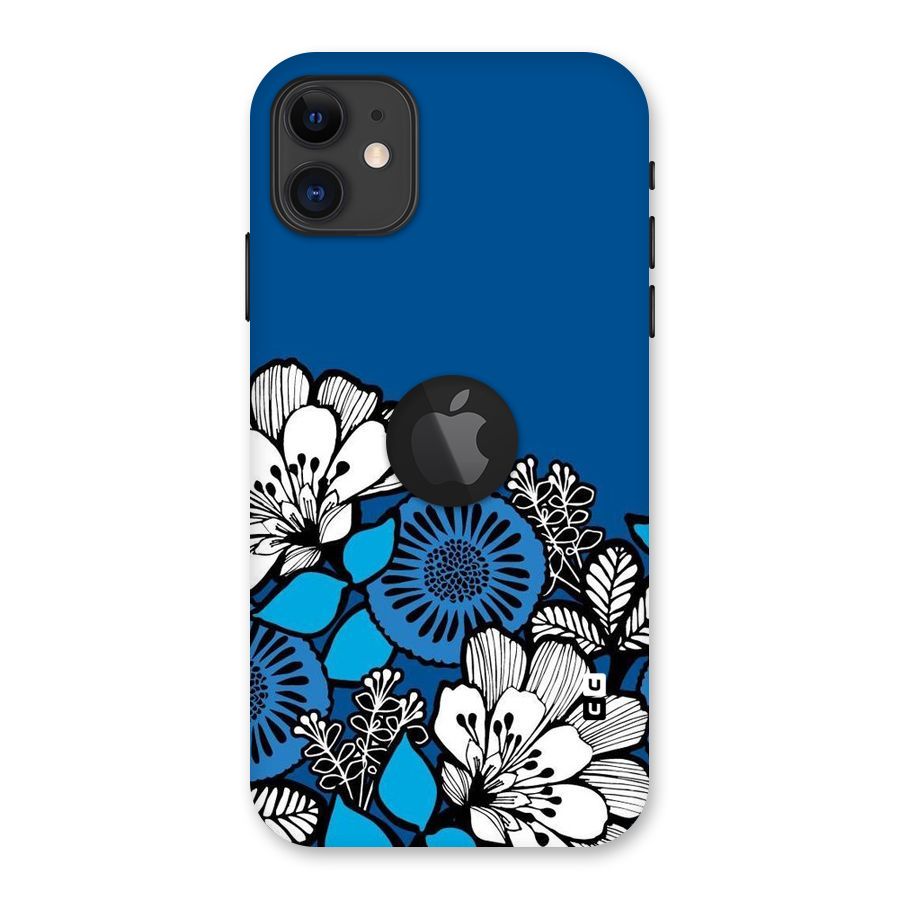 Blue White Flowers Back Case for iPhone 11 Logo Cut