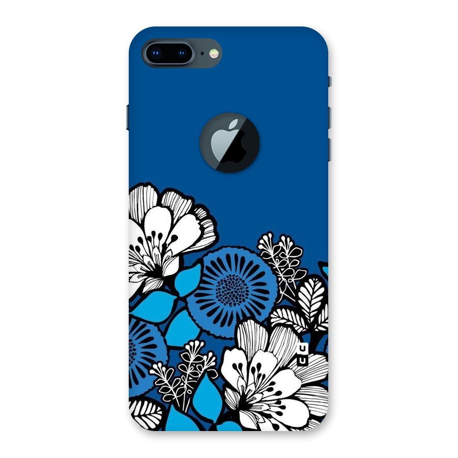 Blue White Flowers Back Case for iPhone 7 Plus Logo Cut
