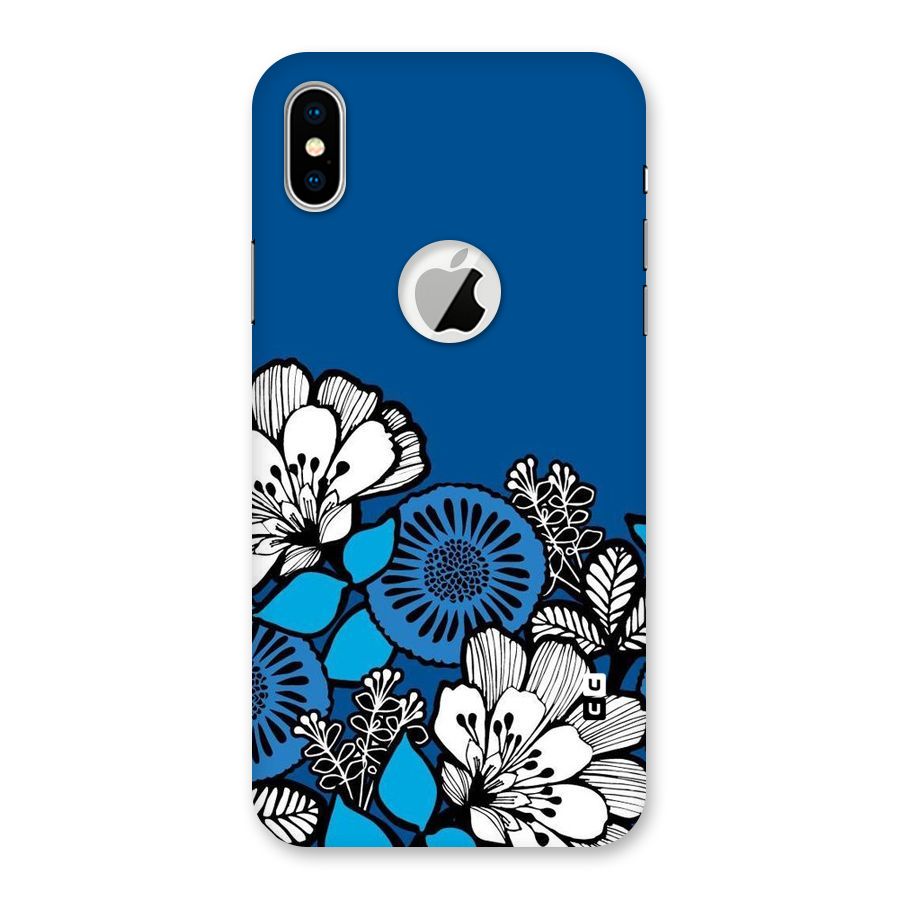 Blue White Flowers Back Case for iPhone X Logo Cut