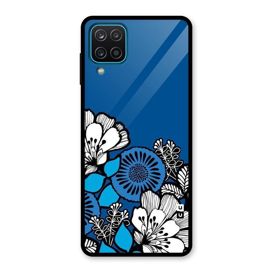 Blue White Flowers Glass Back Case for Galaxy A12