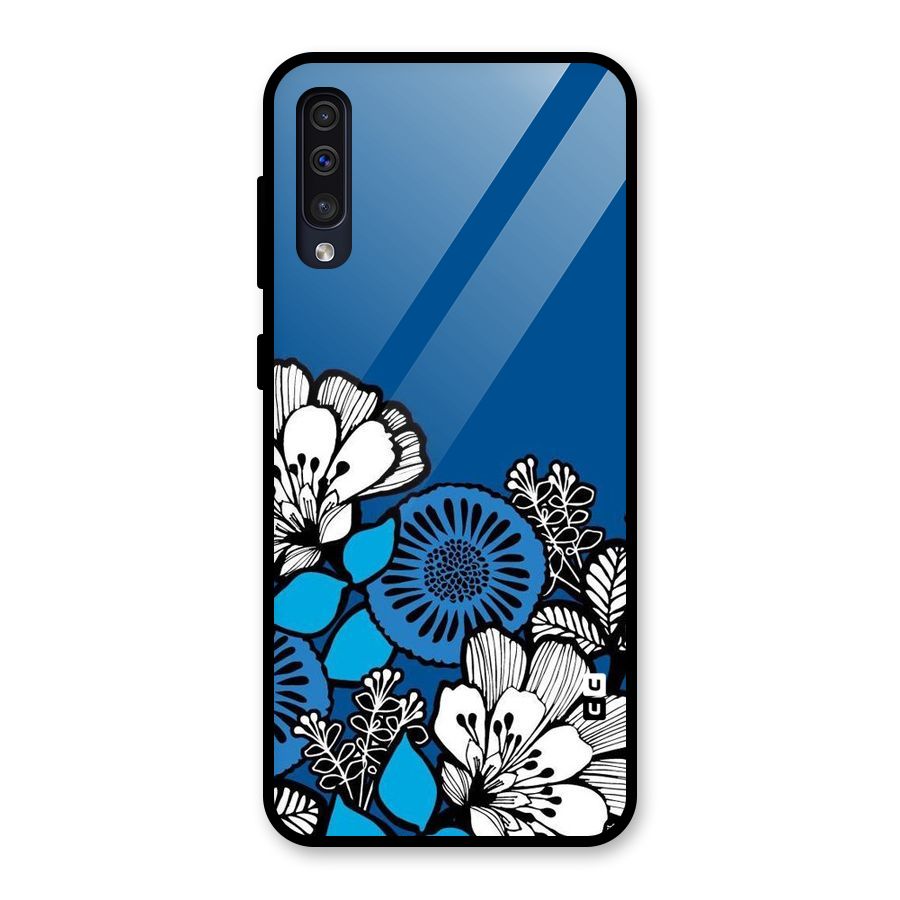 Blue White Flowers Glass Back Case for Galaxy A50
