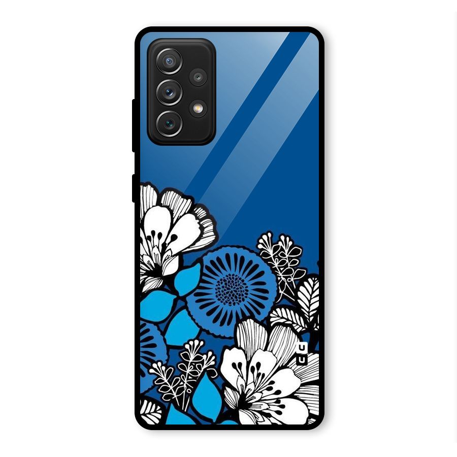 Blue White Flowers Glass Back Case for Galaxy A72