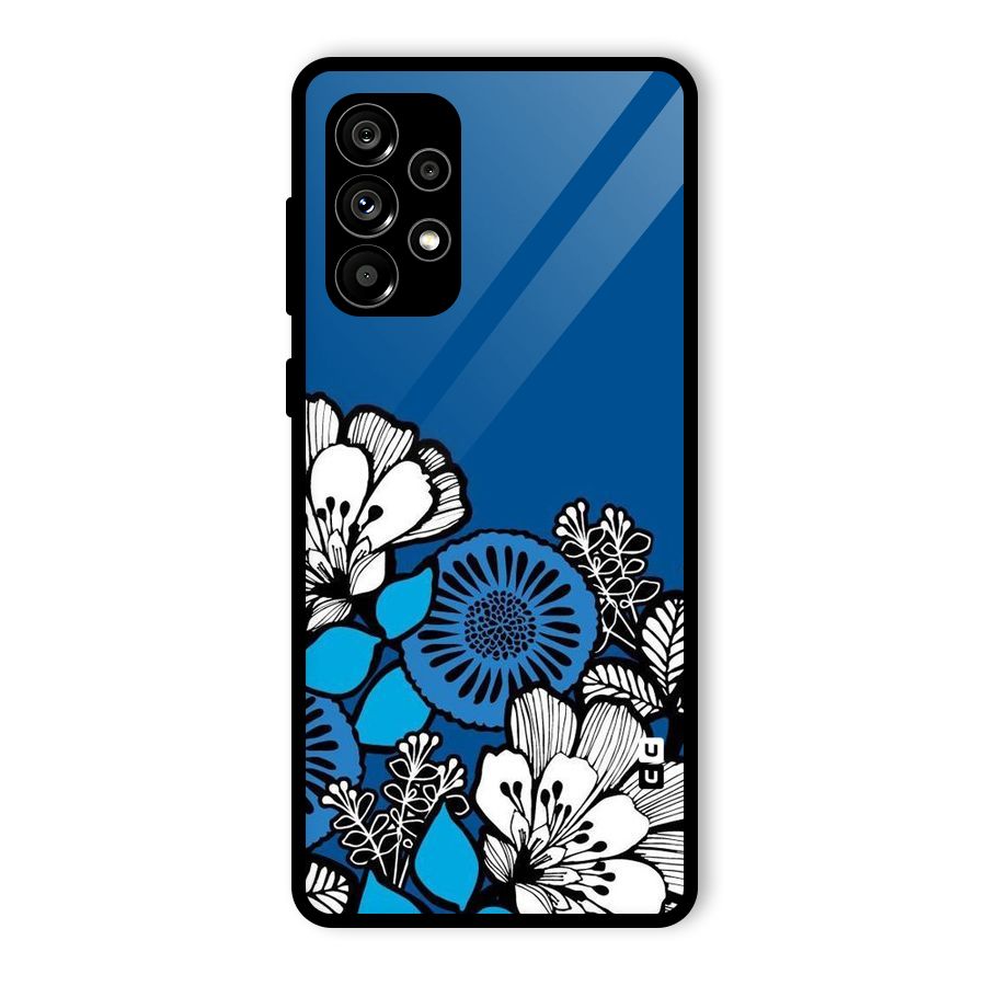 Blue White Flowers Glass Back Case for Galaxy A73 5G