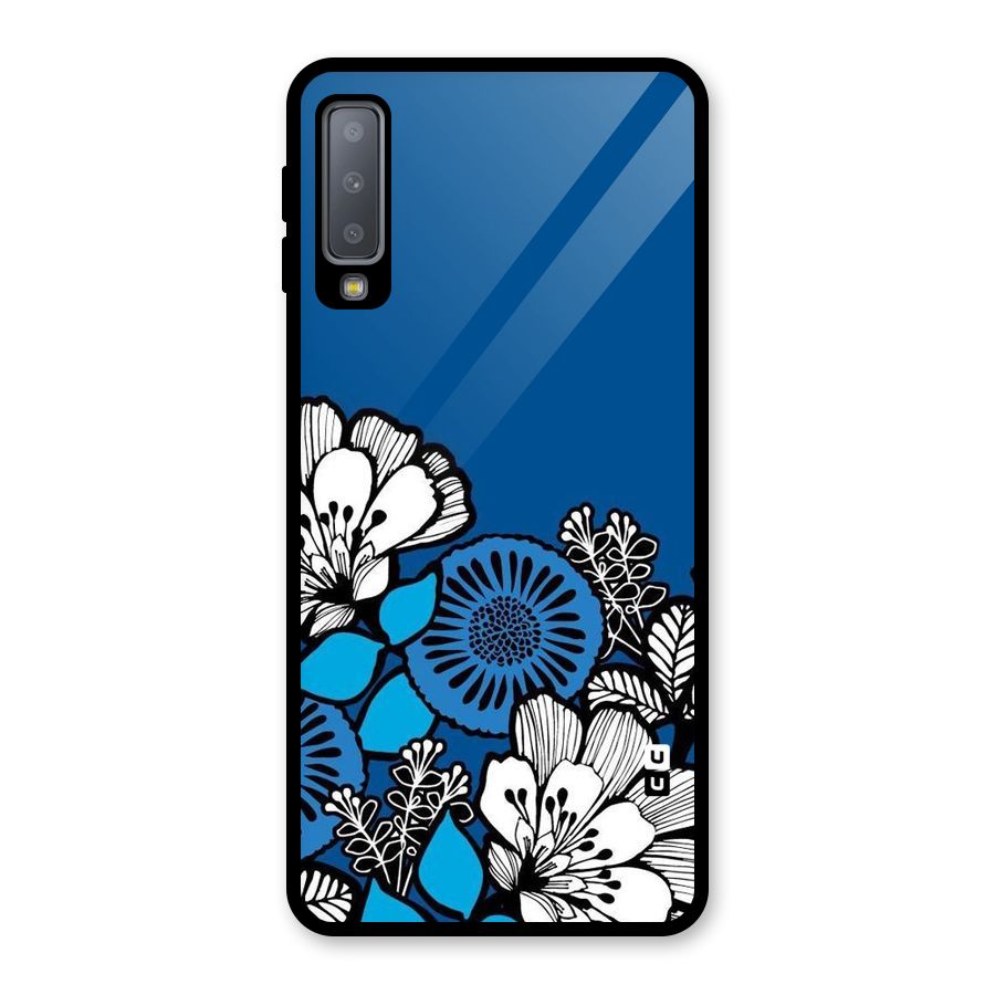 Blue White Flowers Glass Back Case for Galaxy A7 (2018)