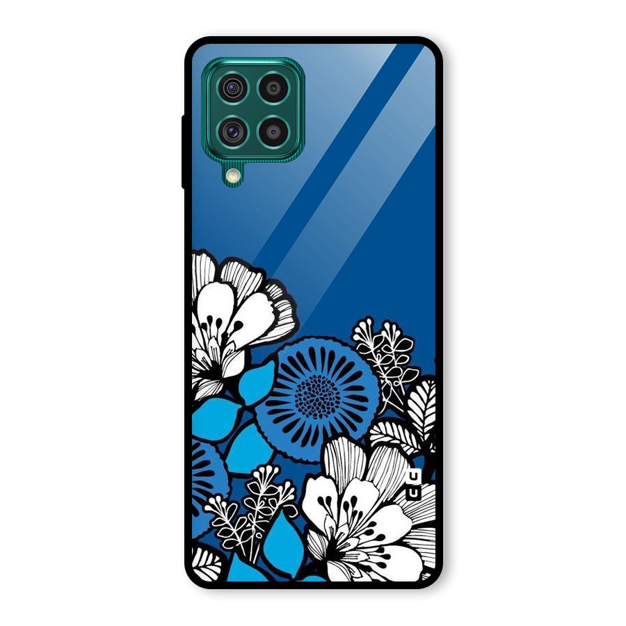 Blue White Flowers Glass Back Case for Galaxy F62