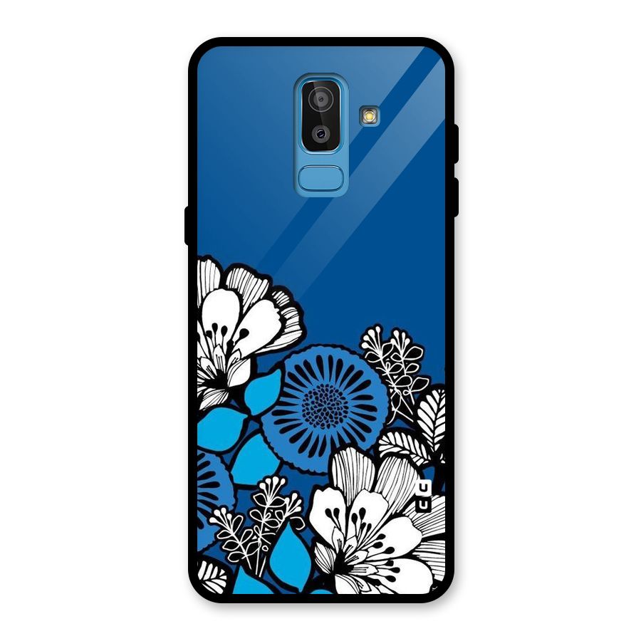 Blue White Flowers Glass Back Case for Galaxy J8