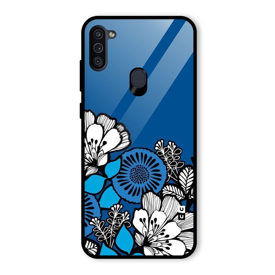 Blue White Flowers Glass Back Case for Galaxy M11