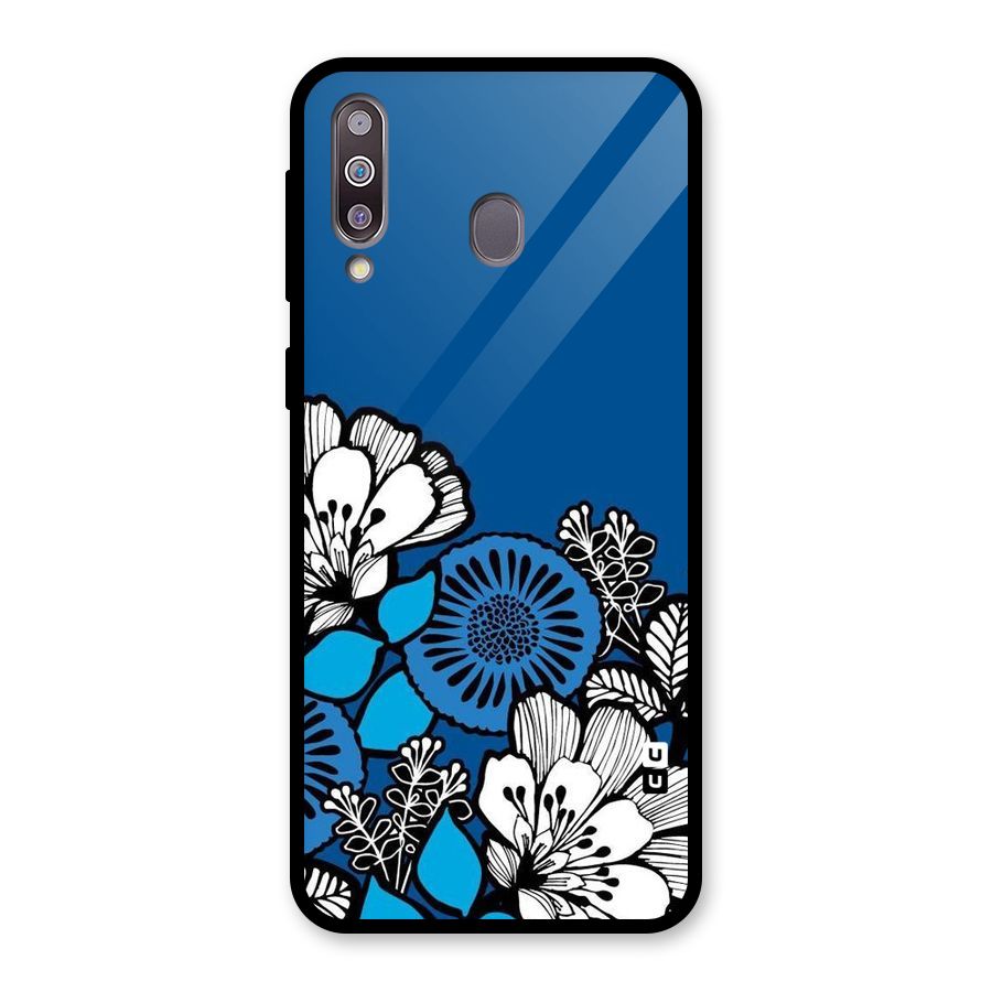 Blue White Flowers Glass Back Case for Galaxy M30