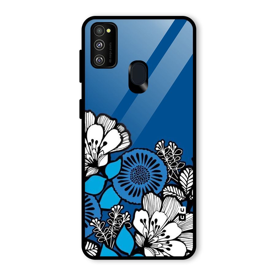 Blue White Flowers Glass Back Case for Galaxy M30s