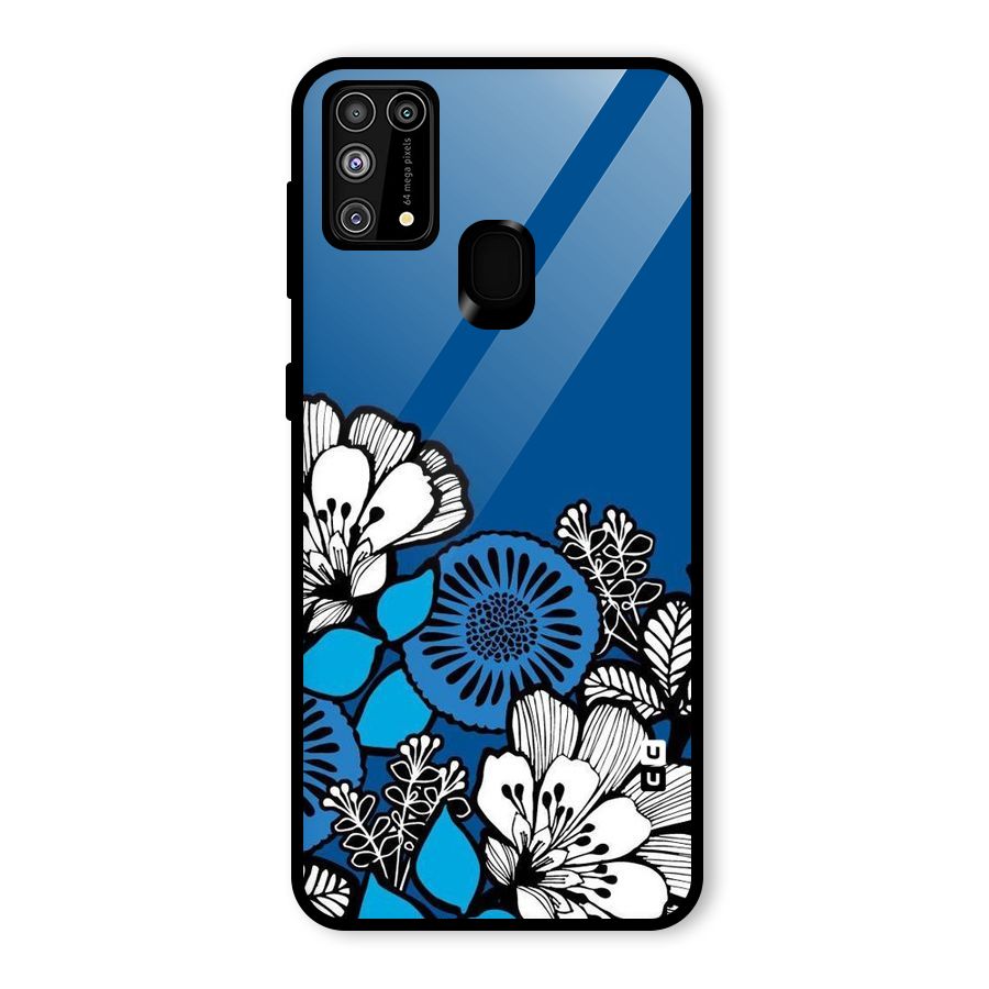 Blue White Flowers Glass Back Case for Galaxy M31