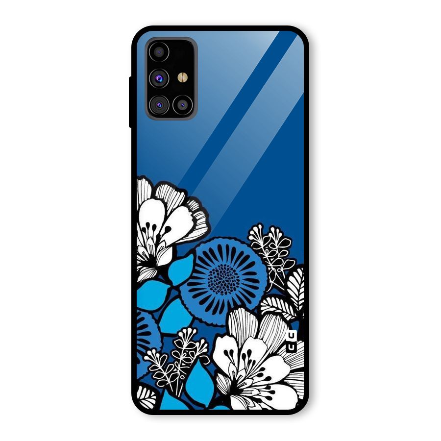 Blue White Flowers Glass Back Case for Galaxy M31s
