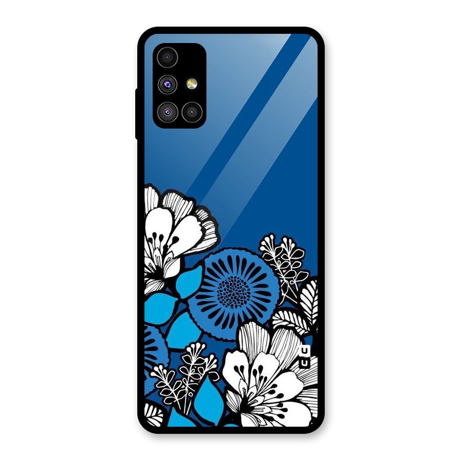 Blue White Flowers Glass Back Case for Galaxy M51