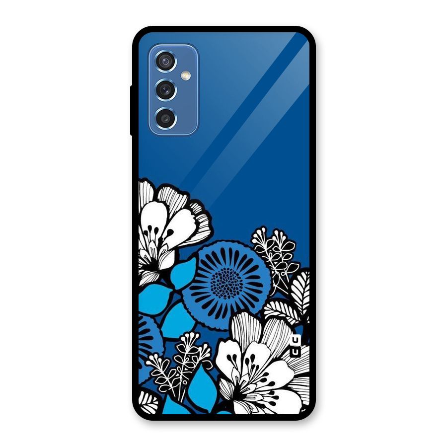 Blue White Flowers Glass Back Case for Galaxy M52 5G