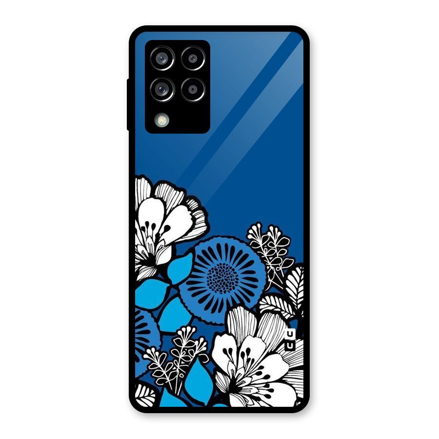 Blue White Flowers Glass Back Case for Galaxy M53 5G