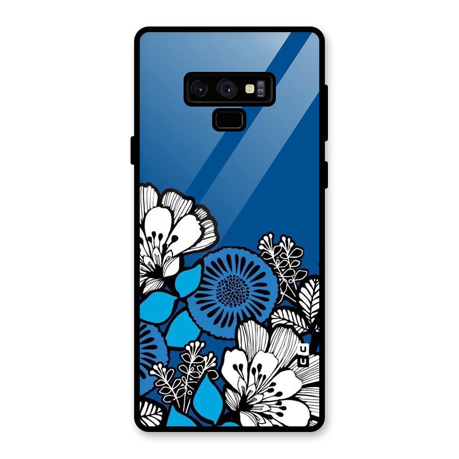 Blue White Flowers Glass Back Case for Galaxy Note 9