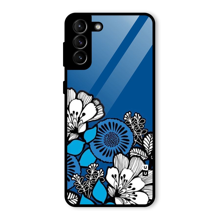 Blue White Flowers Glass Back Case for Galaxy S21 Plus