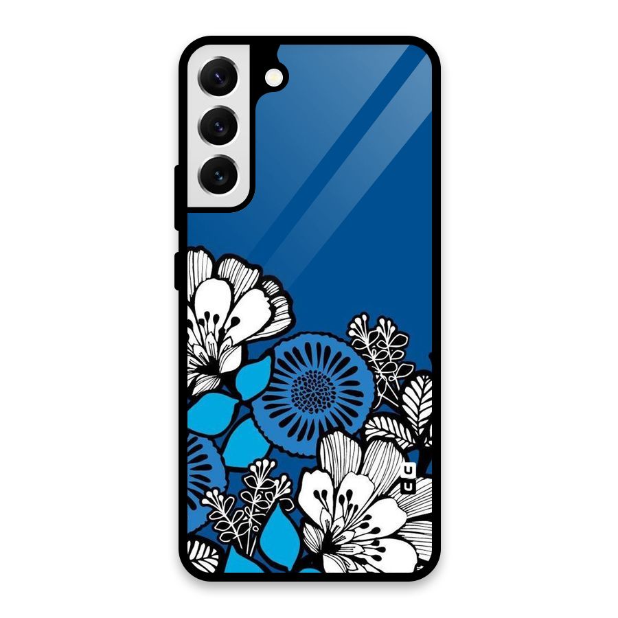 Blue White Flowers Glass Back Case for Galaxy S22 Plus 5G