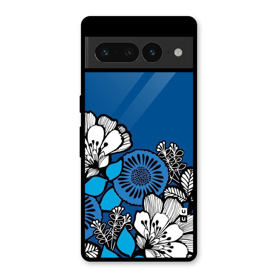 Blue White Flowers Glass Back Case for Google Pixel 7 Pro