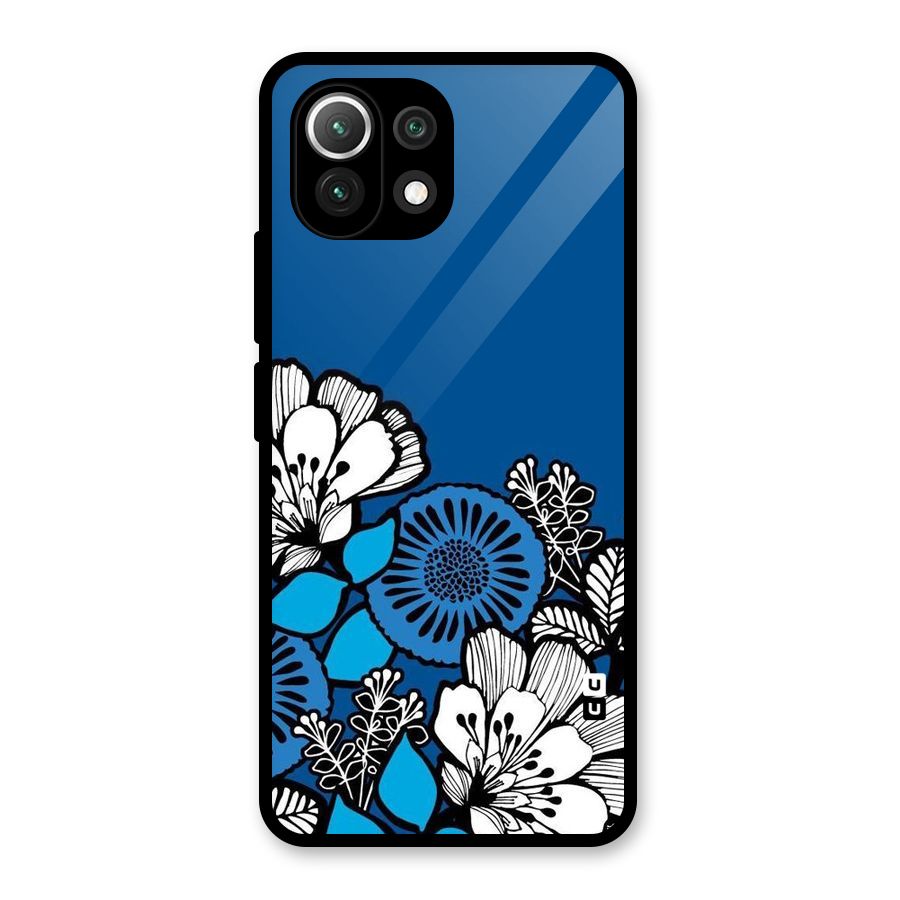 Blue White Flowers Glass Back Case for Mi 11 Lite NE 5G