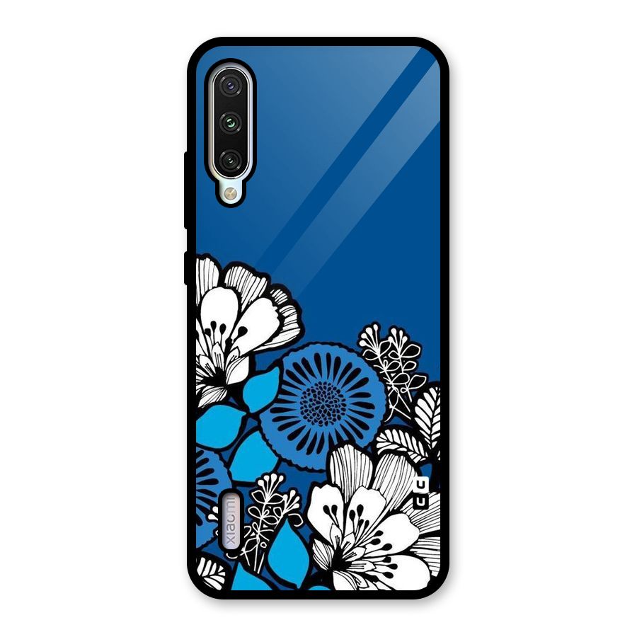 Blue White Flowers Glass Back Case for Mi A3